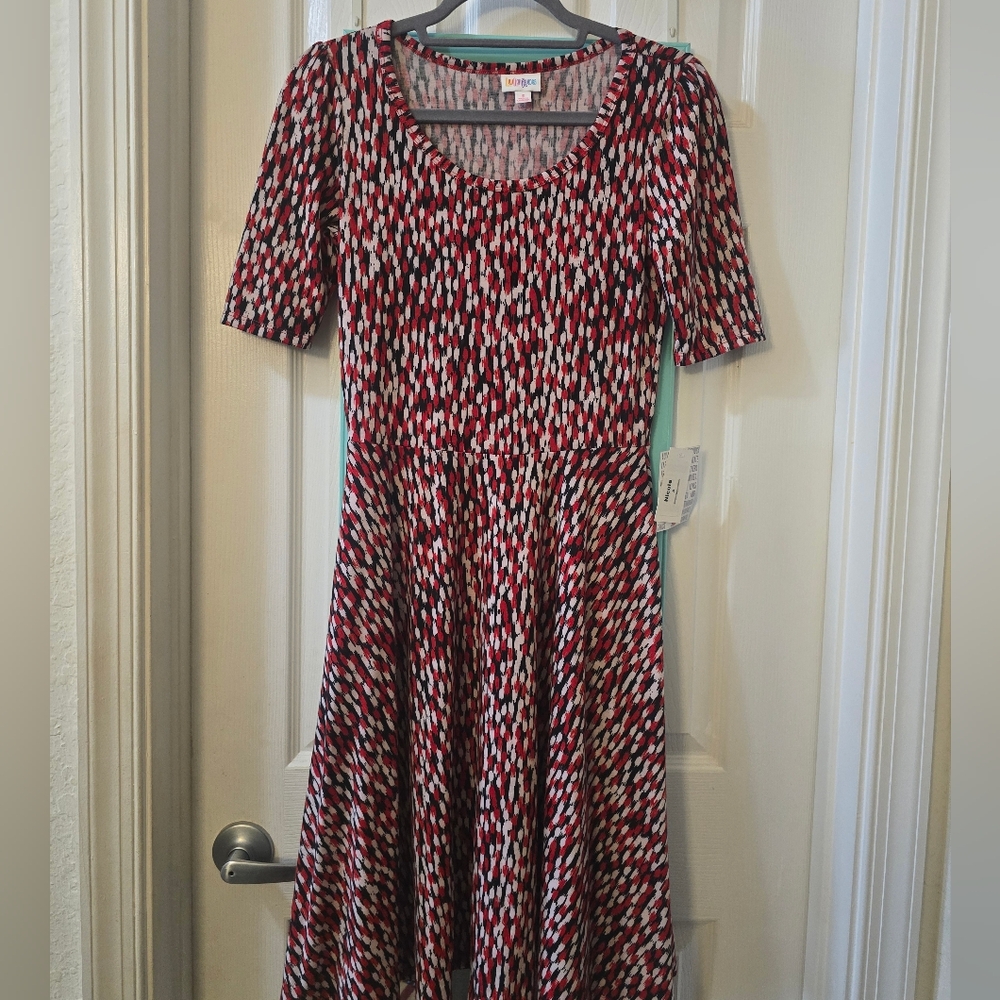 LuLaRoe Red and Black Patterned Midi Dress